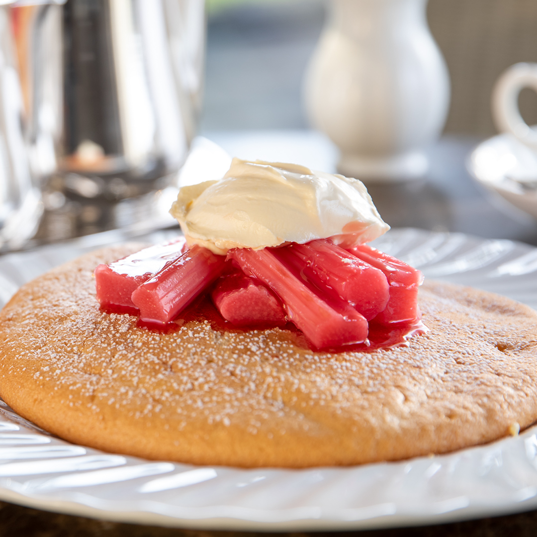 Swiss Chocolate Soufflé Pancake with Rhubarb Ginger